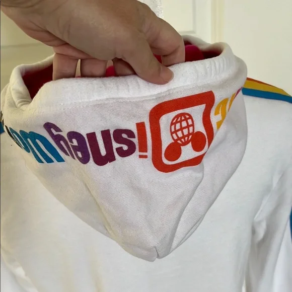 NWOT Disney World White Rainbow Stripes Hoodie Small - Picture 4 of 8